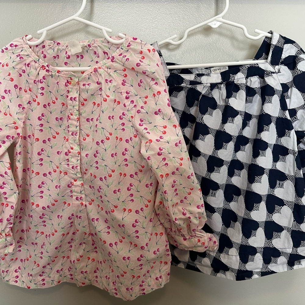 Girls Pink Cherry Print Blouse & Navy Geometric Skirt Set